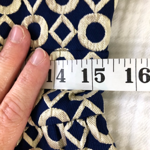 Lauren Ralph Lauren Navy Blue Metallic Gold Jacquard Dress Geometric Pattern - Picture 15 of 16